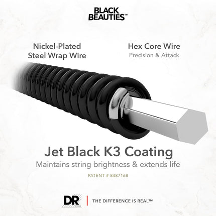 DR BKE7-9 Strings BLACK BEAUTIES™ - BLACK Coloured Electric Guitar Strings: 7-String Light 9-52