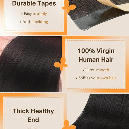 DOORES Human Hair Extensions Tape in Remy Natural Black 55cm 20pcs 50g Tape in Remy Hair Extensions Natural Hair Straight Skin Weft Seamless Straight