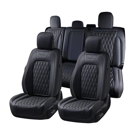 Fundas de asiento de cuero Coverado, juego completo, aptas para Ford F150 F250 F350 F450, fundas de asiento impermeables para Ford F150, aptas para F150 2015-2025 y F250 F350 F450 2017-2025 (Negro)