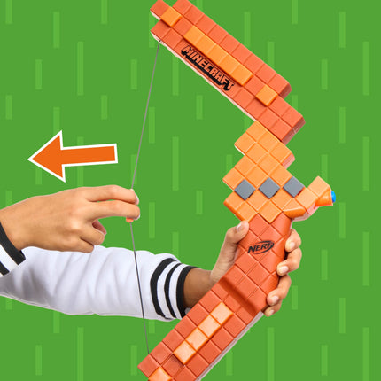 Lanzador de dardos Nerf Minecraft Bow, cebado con cuerda de retroceso, 8 dardos N1, para mayores de 8 años