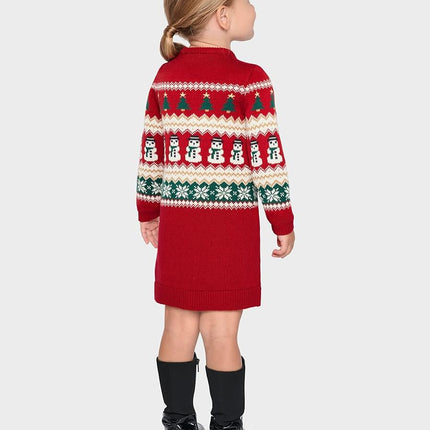 The Children's Place Baby Girls' and Toddler Long Sleeve Sweater Dress, Classic Red Fairisle, 4T