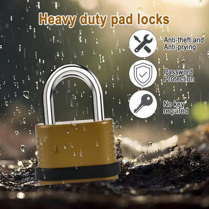 2 Pack Combination Lock | 4-Digit Heavy Duty Combo Lock - 26.5mm Outdoor Waterproof Combination Padlock for Outdoor Fence, Locker, Sheds, Gym, Gate Hasps - Golden (2pcs, Short Shackle)