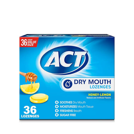 ACT Dry Mouth Lozenges, Honey and Lemon, 36 Count, 36 Count