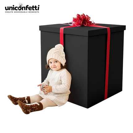 Extra Large Gift Box 28x28x28"—Giant Black Gift Boxes with Lid for Large Gifts, Big Presents for Birthday Surprise, Special Occasions, Unique Celebrations, Not for Heavy-Duty Storage Use