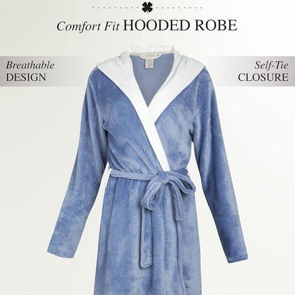 Lucky Brand Women's Bathrobe Fleece Shawl Collar Belted Robe with Hood, Blue, X-Large