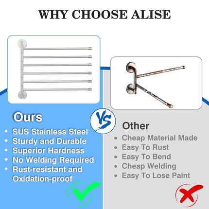 Alise Swivel Towel Rack, SUS304 Stainless Steel 6 Arms Towel Bar, Space Saving Swing Out Towel Rack, Towel Hanger for Bathroom, Wall Mount Drying Racks for Laundry, Brushed Nickel