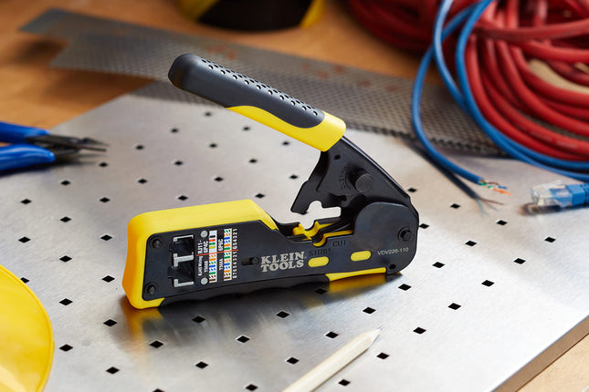 Klein Tools VDV226-110 Ratcheting Modular Data Cable Crimper/Wire Stripper/Wire Cutter for RJ11/RJ12 Standard, RJ45 Pass-Thru Connectors