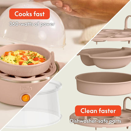 bella Electric Egg Cooker, 14 Eggs Capacity Tray, Double Stack, for Poached, Scrambled, Hard, Medium & Soft Boiled Eggs, Omelets and Steamed Dumplings, Auto Shutoff, 360 Watt, Oatmilk