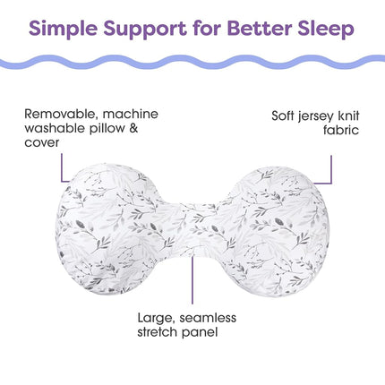 Oreiller de grossesse Boppy Side Sleeper, Feuilles d'automne grises, Portable, Oreillers de grossesse de soutien pour dormir sur le côté, Conception stable avec panneau central extensible qui grandit avec votre ventre
