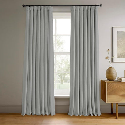 HPD Half Price Drapes – Rideaux occultants thermiques Signature en velours pour salon, 305 cm de long (1 panneau), rideaux isolants occultants à passe-tringle pour chambre, 127 cm (l) x 305 cm (L), gris Reflet