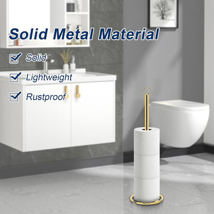 NearMoon Bath Toilet Paper Holder Stand, Free Standing Tissue Paper Storage with Reserve, Space Toilet 4 Rolls Holder for Bathroom/Kitchen Countertop-All Metal (2 Pack, Chrome Gold)