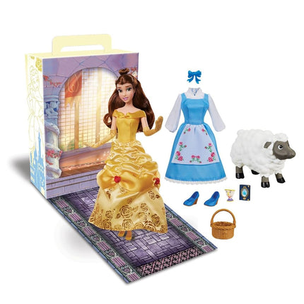 Muñeca Princesa Disney Store para niña (Bella de La Bella y la Bestia) de 28 cm, Incluye Libro para Colorear, Vestido Adicional, Muñeca Princesa con Atuendo Clásico, Juguetes de Princesas