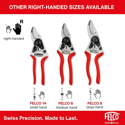 FELCO 2 Pruning Secateurs – 25 mm Cutting Diameter, for Large Hands, 215 mm Length, with Sap Groove, Straight Handles, Red