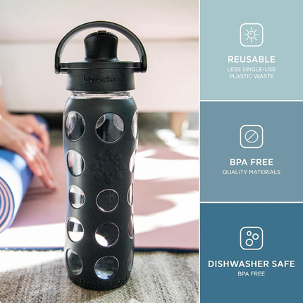 Lifefactory 22 oz Glass Water Bottle with Active Cap, Carbon