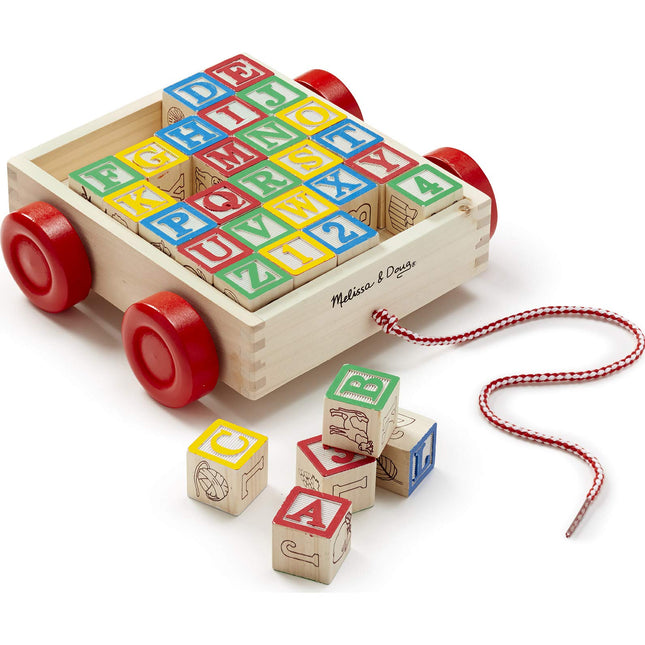 Melissa & Doug Clásico ABC: Paquete de carro con bloques de madera de 30 piezas y 1 mini-bloc de rascar de M&D compatible con el tema (01169)