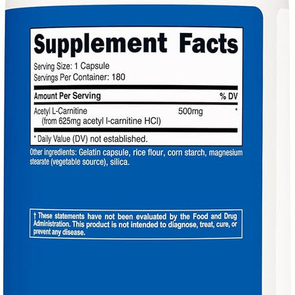 Nutricost Acetyl L-Carnitine 500mg, 180 Capsules - Non-GMO and Gluten Free