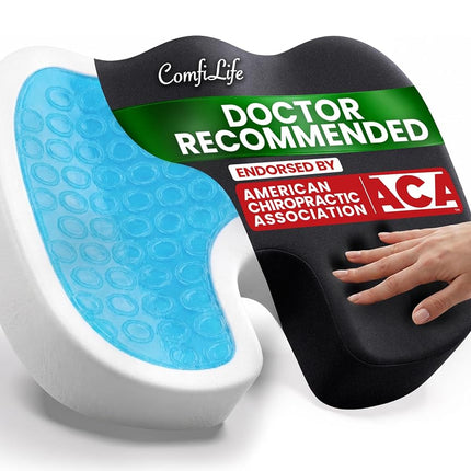 Cojín de asiento con gel ComfiLife para silla de escritorio – Cojín prémium con gel y espuma viscoelástica para silla de oficina, cojín de asiento de coche para conducir, jugar – Cojines de silla para aliviar el dolor de espalda y ciática (negro)