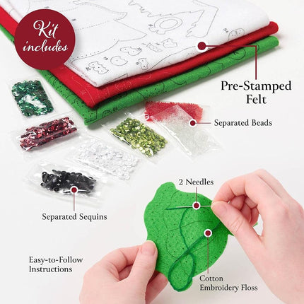 Bucilla, Jolly Santa, Felt Applique Christmas Tree Skirt Making Kit, Perfect for Holiday DIY Needlepoint Arts and Crafts, 89640E