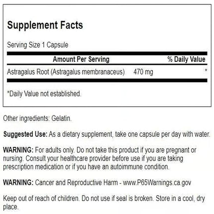 Swanson Astragalus Root - Herbal Supplement Promoting Immune System Support - Natural Formula Supporting Heart & Liver Health - (100 Capsules, 470mg Each)