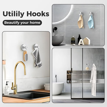 WingWider Shower Hooks for Inside Shower,Suction Cup Hooks for Glass Window,Removable Towel Hooks for Bathrooms,6 Packs(Silver)