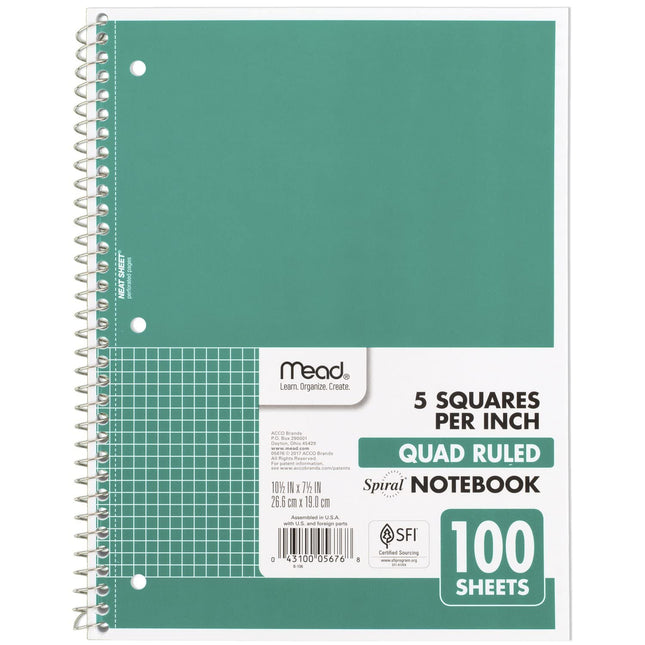 Mead Spiral Notebook, 1-Subject, Graph Ruled Paper