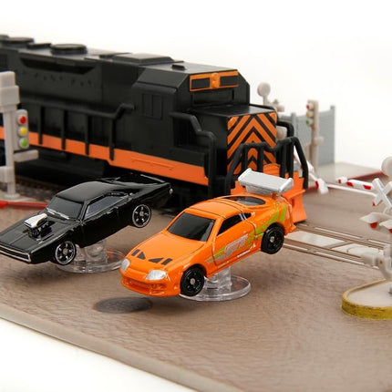 JADA Fast & Furious Final Race Train Nano Scene & 2 1.65" Die-Cast Cars, Toys for Kids and Adults