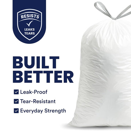Plasticplace W8DSWHJR100 8 Gallon Trash Bags │ 0.7 Mil │ White Drawstring Garbage Can Liners │ 22" x 22" (100 Count)