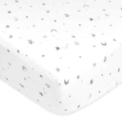 American Baby Company 3 Piece 100% Cotton Jersey Knit Fitted Crib Sheet for Standard Crib and Toddler Mattresses, Grey Star/Zigzag, for Boys and Girls(Pack of 1)