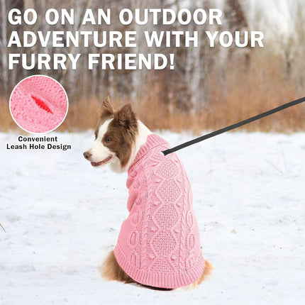SCENEREAL Knitted Dog Sweater for Large Medium Small Dogs, Cat Dog Winter Coat Warm Sweatershirts Outfits, Classic Pet Clothes with Leash Hole, Soft Pet Knitwear Apparel for Girls Boys, Pink XXXL
