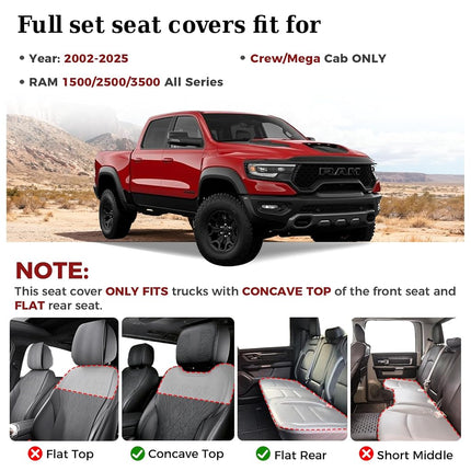 Truckiipa Seat Covers for Dodge Ram 1500 Full Set, Full Coverage Waterproof Leather Protectors Pickup Truck Accessories, Custom Fit for 2002-2023 Ram 1500 2500 3500 Crew Mega Cab, Brown