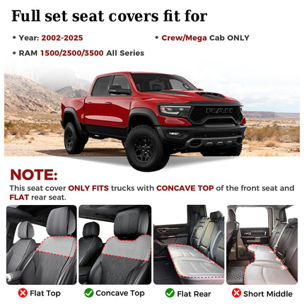 Truckiipa Seat Covers for Dodge Ram 1500 Full Set, Full Coverage Waterproof Leather Protectors Pickup Truck Accessories, Custom Fit for 2002-2025 Ram 1500 2500 3500 Crew Mega Cab, Red
