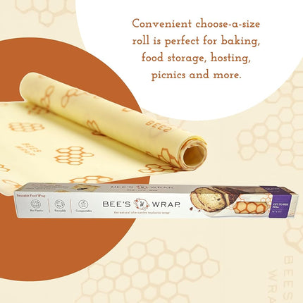 Bee's Wrap - XXL Roll 14" x 52"- Made in The USA with Certified Organic Cotton - Plastic and Silicone Free - Reusable Eco-Friendly Beeswax Food Wrap - Honeycomb Print