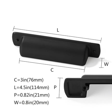 CABDM 20 Pack Black Cup Pulls 3"(76mm) Center to Center Drawer Pulls Matte Black Cabinet Cup Pulls Kitchen Cabinet Hardware Vintage Cabinet Handles Bin Cup Drawer Handles Black Knobs.