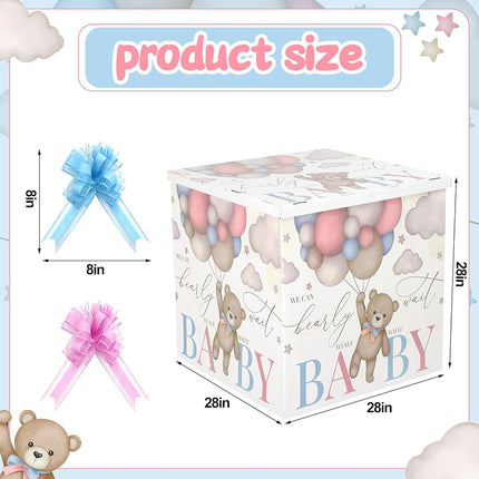 AmazingSpark 28in Giant Gender Reveal Gift Box with Lid Kit Oversized Gender Reveal Balloon Box Large Pull Bows for Baby Shower Birthday Party Decor(We Can Bearly Wait)