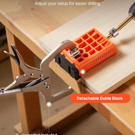 VEVOR Pocket Hole Jig Kit, 12.7 to 38.1 mm Adjustable, Lightweight Jig Pocket Hole System with Dust Collection Adapter, Detachable Guide Block, Drill Bit, Stop Collar, Easy Adjusting, for Woodworking