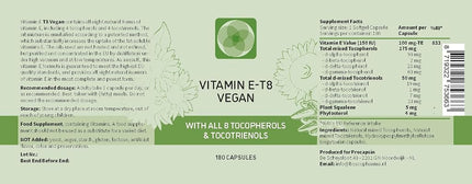 Procapsin Unique Vegan Formula with All 8 Tocopherols and Tocotrienols Vitamin E – Contains no PAH’s, Heavy Metals, Contaminants or Preservatives - Certified Sustainable - Hair, Scars and Skin (180)