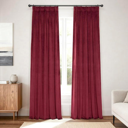 HPD Half Price Drapes Velvet Blackout Curtains/Drapes - 84 Inches Long 1 Panel Blackout Curtain Signature Pleated for Living Room & Bedroom - 25W X 84L, Burgundy