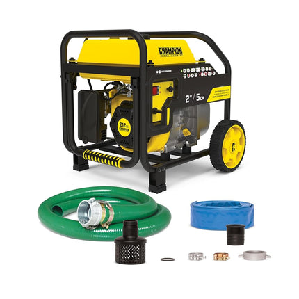 Champion Power Equipment - Portable Trash Water Pump with Hose Kit (5cm Inlet) - 598L per Minute, 11.5L Petrol 212CC Engine, with Wheel Kit & Foldable Handle for Clean or Dirty Water, Pools & Floods