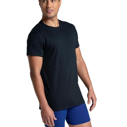 Fruit of the Loom Men's Crew Tee Undershirts, Moisture Wicking & Tag Free, Also Available in Big & Tall, Black - 3 Pack, Large