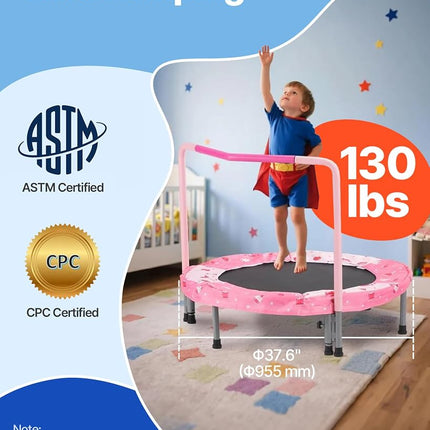 VEVOR 36" Kids Trampoline, 3FT Indoor Outdoor Trampolines, Foldable Mini Trampoline with Handle, Rebounder Trampolines for Toddlers, Birthday Choice for 3+ Years Children, Boys Girls for Fun, Red