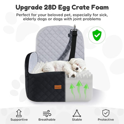Gimars Reversible Dog Car Seat with Long & Short Plush Seat Cushion for Small/Medium Dogs Up to 18kg, Detachable Washable Anti-Slip Dog Booster Seat with15cm 28D Egg-Crate Foam, Safety Belt, S