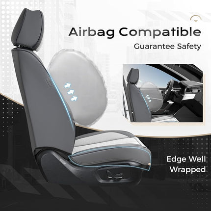 Coverado Seat Covers, Car Seat Covers Front Seats, Leather Seat Covers for Cars, Car Seat Protector Waterproof, Car Seat Cushion, Front Carseat Cover Universal Fit for Most Cars Gray-White