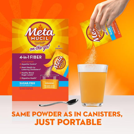 Metamucil Daily Fiber Supplement, Orange Smooth Sugar Free Psyllium Husk Fiber Powder Packets, 44 Singles