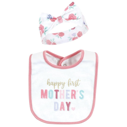 Lot bavoir et bandeau ou bonnet en coton pour bébé unisexe Hudson Baby, fête des Mères, taille unique