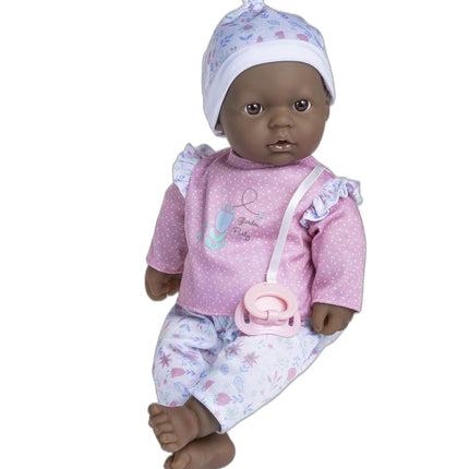 JC TOYS La Baby African American Doll, 40 cm, Soft and Washable Body, Magic Bottle and Dummy, Pink, Flowery, Designed in Spain, from 12 Months