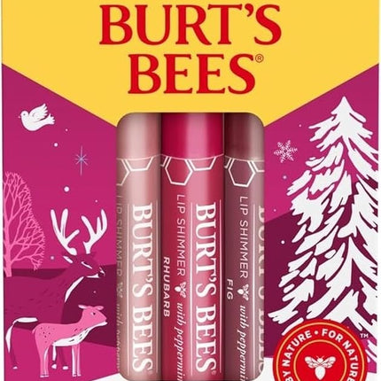 Burt's Bees Gift Set, 3 Lip Shimmers in Peony, Rhubarb and Fig Shades, Kissable Colour, 3x2.6g, Multi, 11.05 grams, 3.0 count