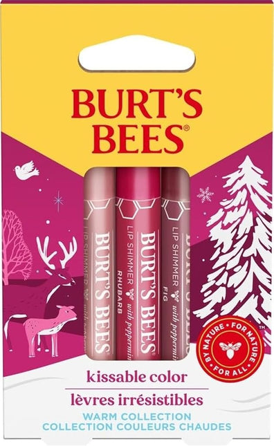 Burt's Bees Gift Set, 3 Lip Shimmers in Peony, Rhubarb and Fig Shades, Kissable Colour, 3x2.6g, Multi, 11.05 grams, 3.0 count