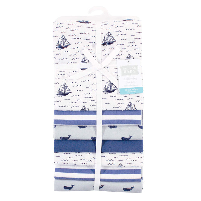 Hudson Baby Unisex Baby Cotton Flannel Receiving Blankets Bundle, Sailboat, One Size