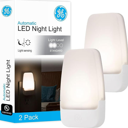 GE LED Night Light, Plug-in, Dusk to Dawn Sensor, Warm White, Ambient Lighting, Ideal Kids Adults Nightlight for Bedroom, Bathroom, Nursery, Hallway, Kitchen, 30966, 2 Pack