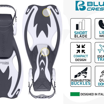 Cressi Rocks Kids Swimming Fins - Adjustable Training Fins for Growing Feet - Quick-Release Flippers for Easy On/Off - Vented Composite Blade for Efficient Propulsion - Blue / White - L/XL (6/8 Years)